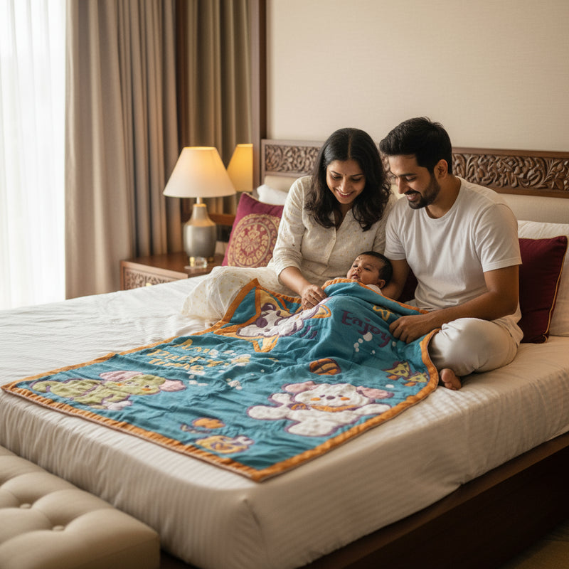 Baby Look 10-Layer Soft Muslin Cotton Baby Blanket – “Puppy Time” Cartoon Design | Ultra-Breathable, Machine Washable & Gentle on Skin (0–5 Years)