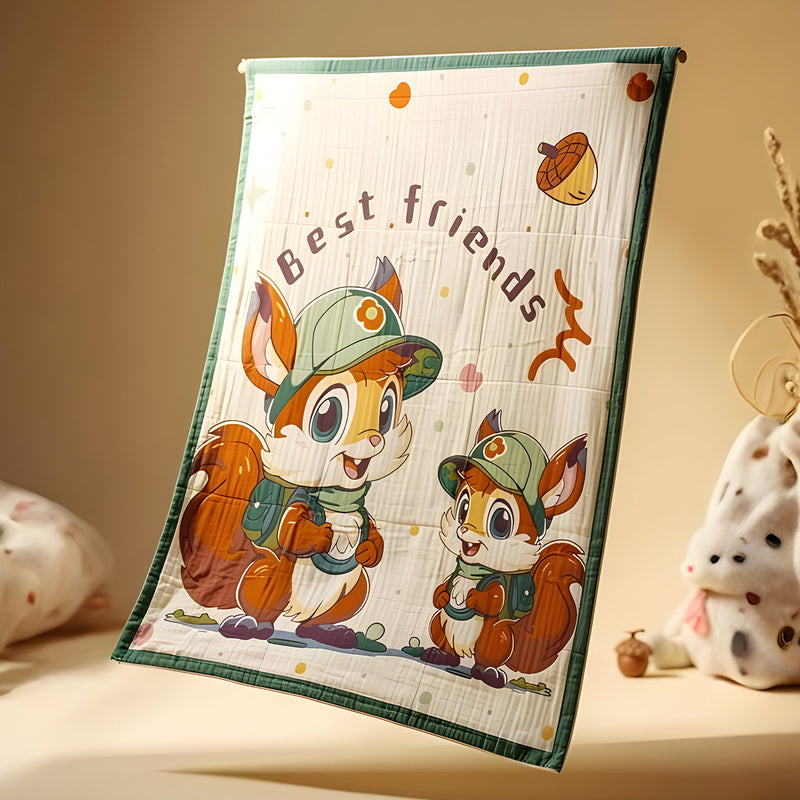 Baby Look 10 Layers Soft Muslin Cotton Baby Blanket – Forest Squirrel Design with Green Border | Reversible, Ultra-Breathable Comfort Blanket for Newborns (0–5 Years)