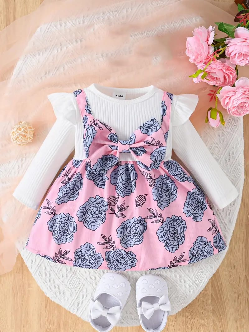 Baby Look Baby Girl Pink Floral Bow Frock Set – 2-Piece Outfit (6–12 Months)