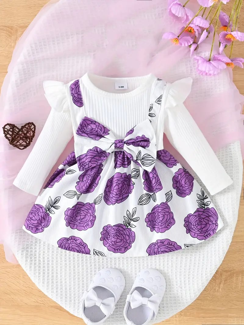 Baby Look Baby Girl Purple Floral Bow Frock Set – 2-Piece Outfit (6–12 Months)