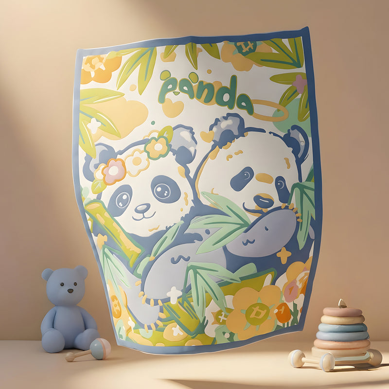 Baby Look 10-Layer Soft Muslin Cotton Baby Blanket – “Panda Garden” Reversible Cartoon Design | Ultra-Breathable, Gentle & Machine Washable (0–5 Years)