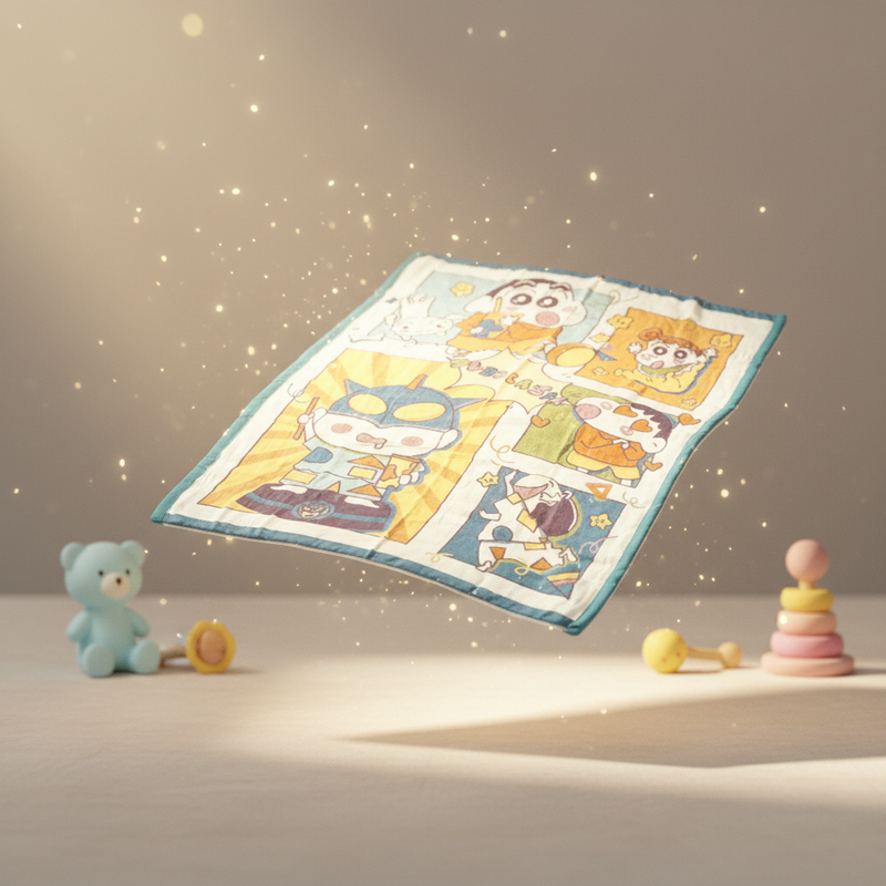 Baby Look 10-Layer Ultra Soft Muslin Cotton Baby Blanket – Shinchan Cartoon Design | All-Season AC Blanket for Newborns & Kids (0–6 Years)