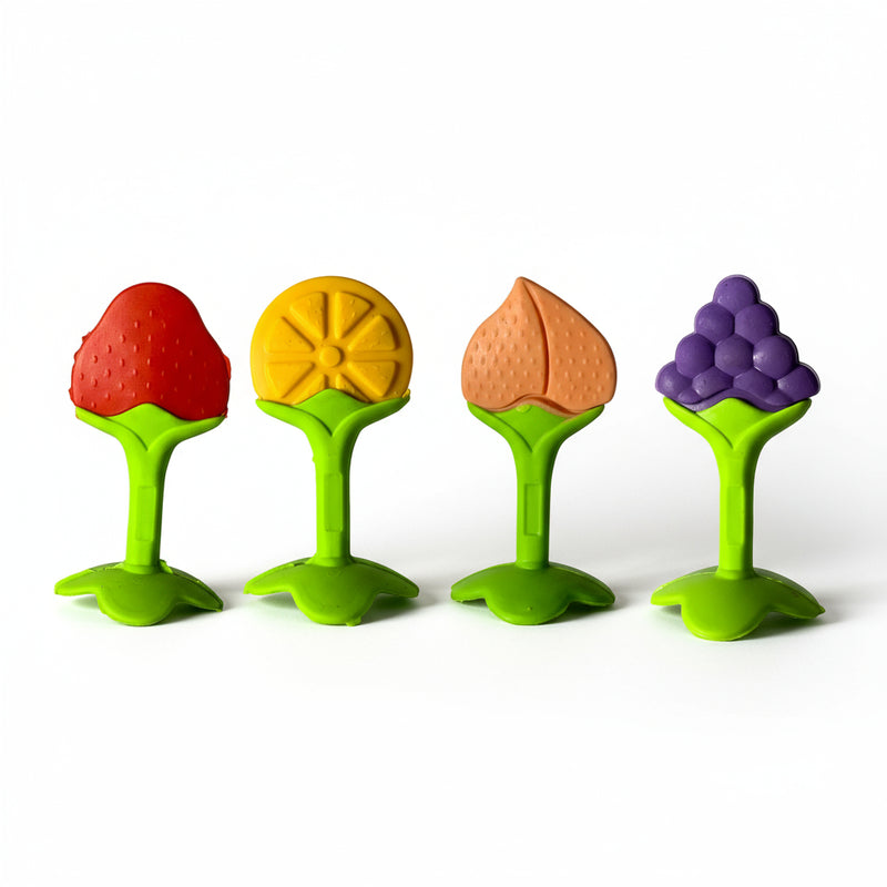 The Baby Look 4-in-1 Colorful Fruit Silicone Teether Set – Soft BPA-Free Toy for Safe Teething Relief (0–12 Months)