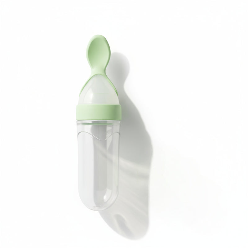 The Baby Look Soft Silicone Spoon Feeding Bottle for Babies (BPA-Free, 120ml) | Food-Grade Silicone Baby Feeder with Spoon Tip – Green Color (4+ Months)