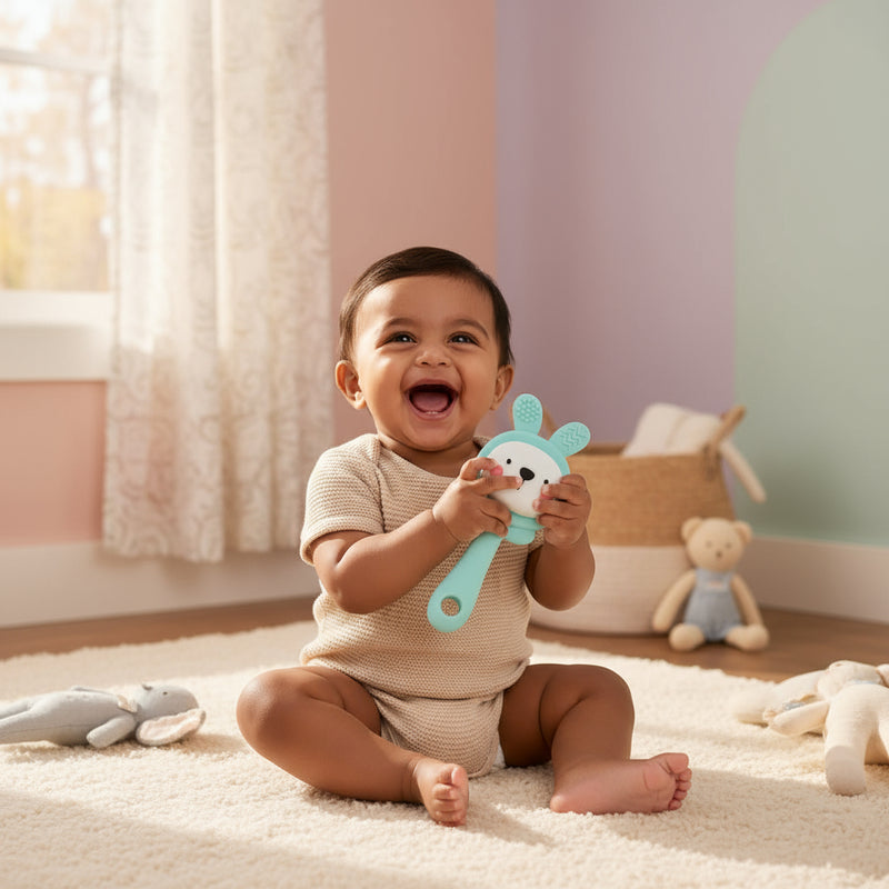 The Baby Look Mint Bunny Silicone Teether Rattle – Safe BPA-Free Baby Toy (0–12 Months)