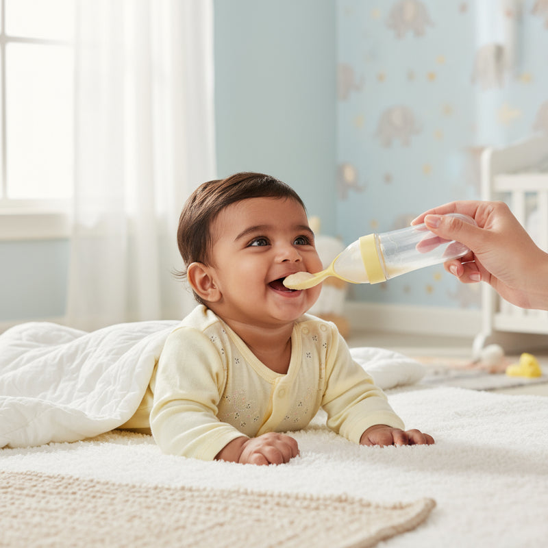 03 The Baby Look – Soft Silicone Spoon Baby Feeding Bottle (BPA-Free, 120ml Capacity) Yello Color