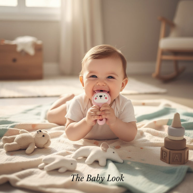 The Baby Look Pink Bunny Hug Silicone Teether Rattle for Newborns & Infants  BPA-Free Soft Grip Toy for Teething & Learning (0–12 Months)